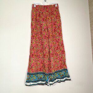 Women's Medium Indigo Rising Pink & Blue Floral Palazzo Flowy Pants